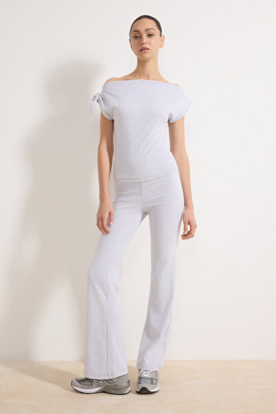 Trendyol Collection Gray Melange Fitted Ribbed Knit Top and Bottom Set with E...