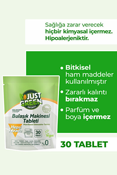 Just Green Organic Bitkisel Bulaşık Makinesi Tableti - %100 Bitkisel - Doğal ...