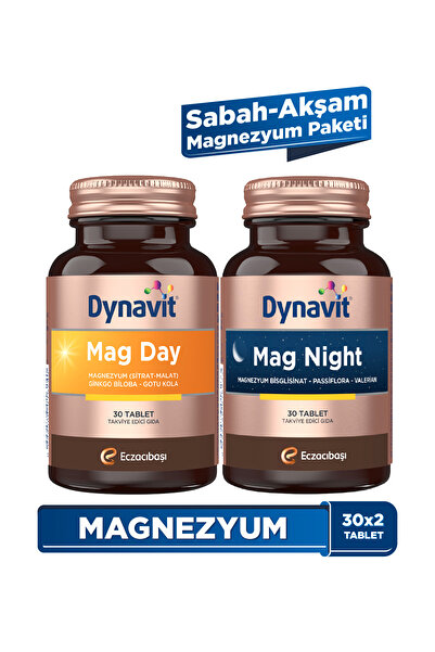 Dynavit Mag Day & Mag Night 30 Tablet x2 – Sabah & Akşam Magnezyum Paketi – G...