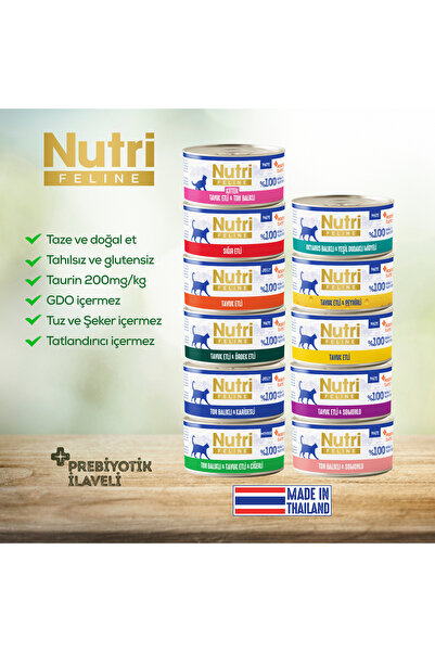Nutri Feline 4 Çeşit Karışık Tahılsız, Glutensiz, Doğal Kedi Konservesi 32 Ad...