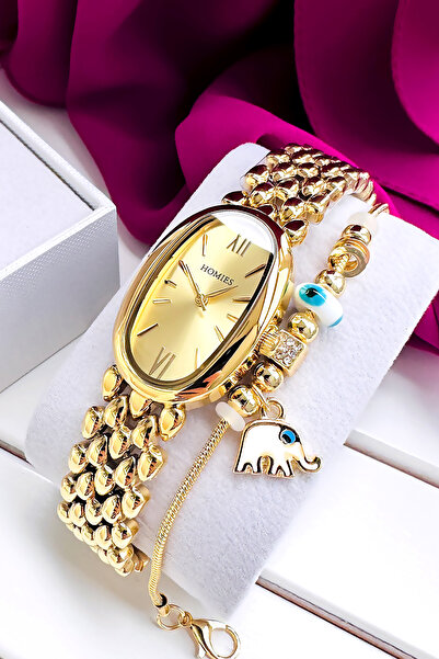 Homies ساعة يد نسائية أصلية مع صندوق خاص مقاوم للماء سوار هدية من الفولاذ بال...