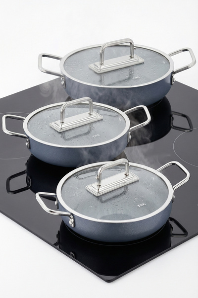 Taç Sera Feel 6 Piece Ceramic Pan Set 18-20-22 cm / Gray