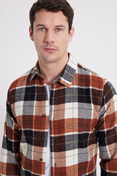 Tudors Erkek Slim Fit Dar Kesim Kareli Kışlık Oduncu Gömlek