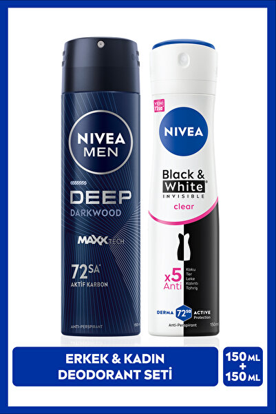 NIVEA Black&white Clear Deosprey 150 ml Deep Dimension Erkek Deosprey 150 ml ...