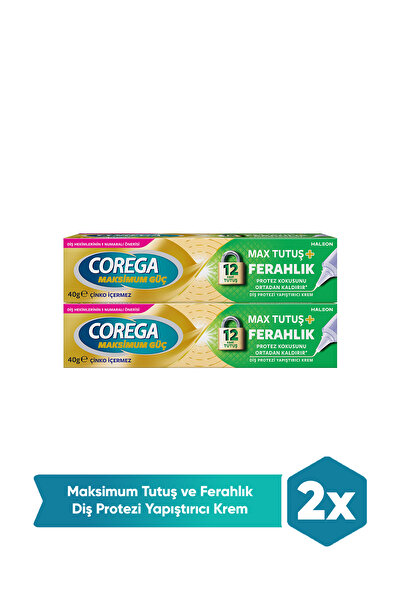 Corega Max Tutuş & Ferahlık Diş Protezi Yapıştırıcı Krem 40g X 2 Adet
