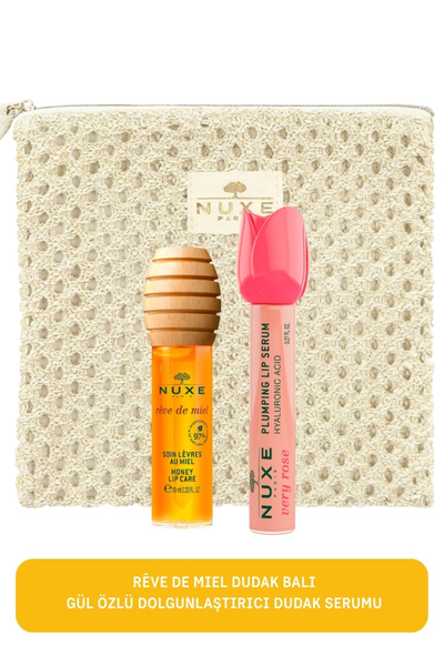 Nuxe Gül Özlü Dolgunlaştırıcı Dudak Serumu-Besleyici Dudak Balı-Çanta Hediye