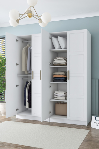 Rani Mobilya Rani BA194 Membran Kapaklı Gardırop 5 Raflı 2 Askılı 4 Kapaklı E...