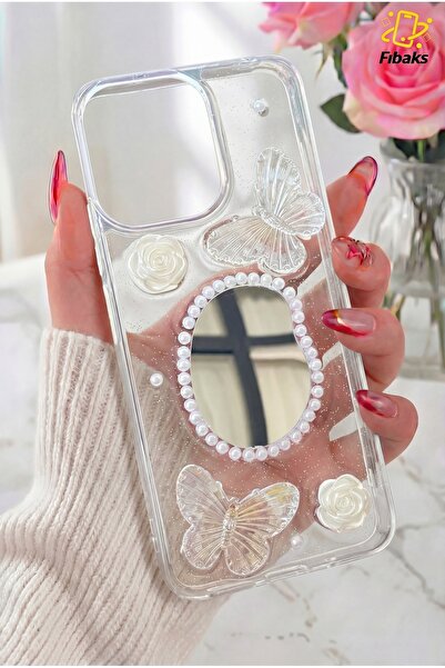 Fibaks Redmi Note 12 Kılıf 3D Kelebek Gül Desenli Aynalı Simli Şeffaf Tasarım...