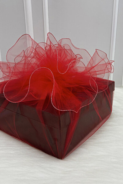 ZEYMERADE Bohça Ornament Tulle Red, Silver Overlock Edge, Dowry Bride Groom E...