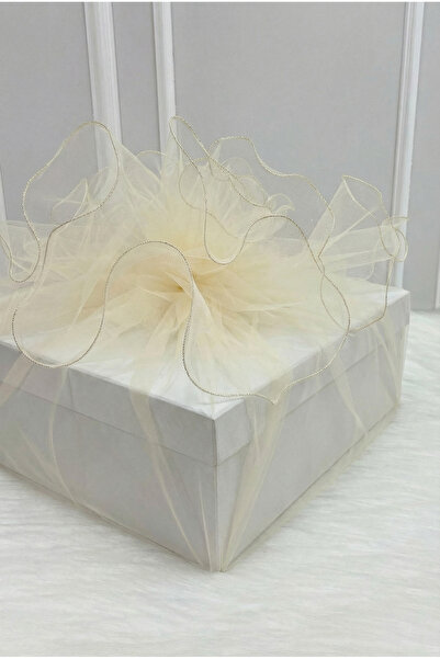 ZEYMERADE Tul decorativ Bohça, cu margine aurie overlock, ornament cadou pent...