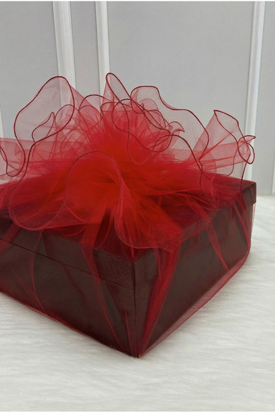 ZEYMERADE Bohça Decorative Tulle Red, Overlock Edge, Dowry Bride Groom Engage...