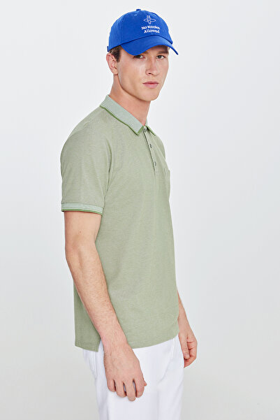 AC&Co / Altınyıldız Classics Green Men's Polo Collar Pocket T-Shirt - Comfort...