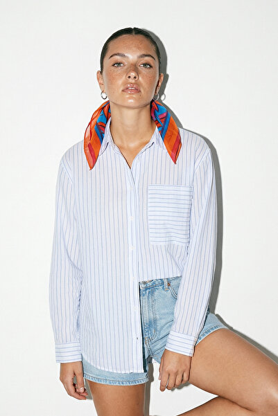 Drop by TrendyolMilla Bela uska Prugasto plamena Pamuk majica TDRSS26GO00005