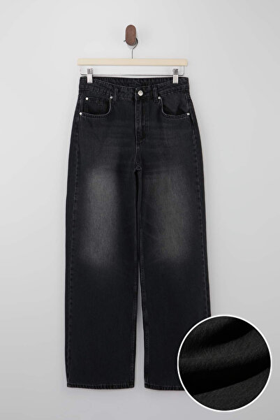 Trendyol Collection Crne DŽINSKE PANTALONE SA REGULARNIM STRUKOM, 100% PAMUK,...