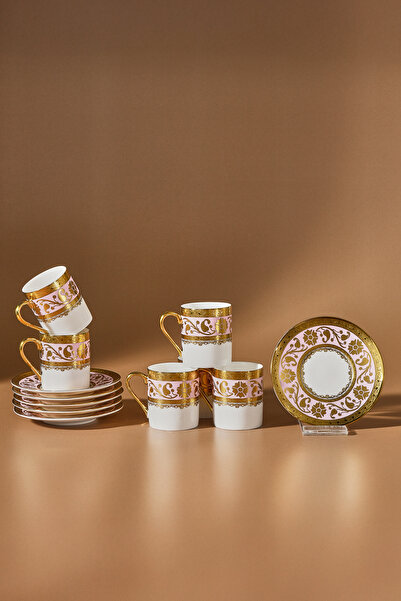 Karaca Karca Gülfem 6-компонентен комплект чаши за кафе, розов, 90 мл