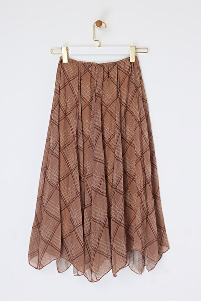 Drop by TrendyolMilla Brown Lined Chiffon Skirt Tdrss26Et00029