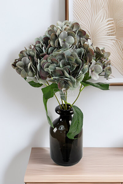 Yapay Çiçek Deposu Yapay Lüx 5 Dallı Islak Ortanca Demeti 45 Cm Pastel Turkuaz