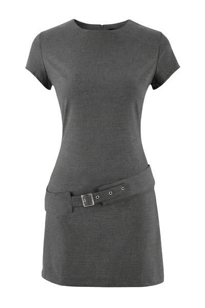 Trendyol Collection Anthrazitfarbenes, einfarbiges, kurzes/Mini-Webkleid mit ...