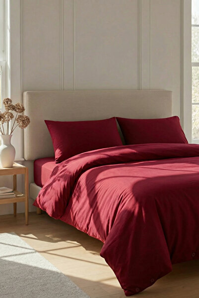 TRENDYOLMİLLA HOME Double Burgundy Soft Buttoned Wooden Button Detailed Duvet...