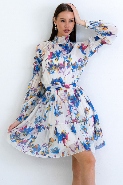 Trend Alaçatı Stili Women's Ecru-Sax High Collar Gipe Detailed Lined Summer C...