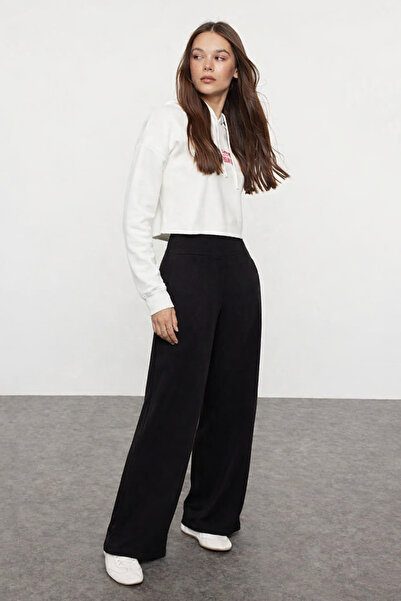 ترينديول كوليكشن بنطال أسود واسع الساق بخصر عالٍ للغاية - TWOAW25PL00026