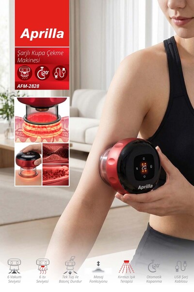 Aprilla Şarjlı Kupa Çekme Kas Stimülatörü Hacamat Işık Tedavili Masaj Selülit...