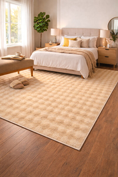 ALgorand Home Ултра мек плюшен килим в бежово с неплъзгаща се основа, устойчи...