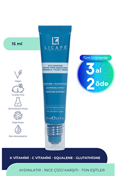 Licape Morluk ve İnce Çizgi Karşıtı, Aydınlatıcı Vitamin K + C Göz Altı Serum...
