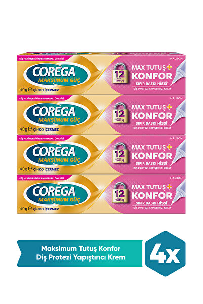 Corega Maksimum Tutuş & Konfor Yapıştırıcı Krem 40g x 4 Adet