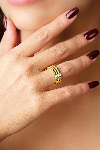 Fiyonk Kuyumculuk 22 Ayar Görünümlü 14 Ayar Altın 3 Sıralı Ajda Yüzük – Hacim...