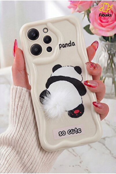 Fibaks Redmi 12 Kılıf Tasarımlı Desenli Kamera Korumalı Panda Beyaz Püsküllü ...