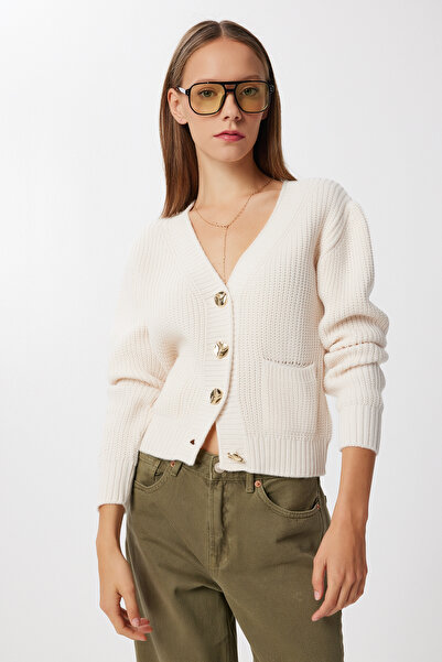 Happiness İstanbul Şık Düğmeli Cepli Triko Hırka