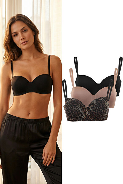 Trendyol Collection Sutien fără bretele, negru-multicolor, cu 3 straturi, Mic...