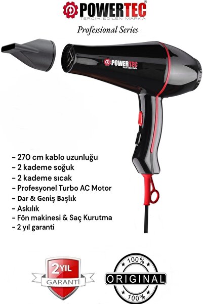 POWERTEC TR-601 (2500 W) Turbo Professional Series Fön Makinesi & Saç Kurutma...