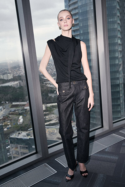 Trendyol Collection Limited Edition Black High Waist Full Length 100% Cotton ...