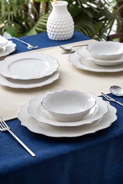 ACAR Karmen 6 Kişilik 24 Parça Silver Porselen Yemek Takımı