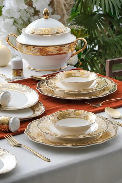ACAR Chiristina 60 Parça 12 Kişilik Gold Porselen Yemek Takımı