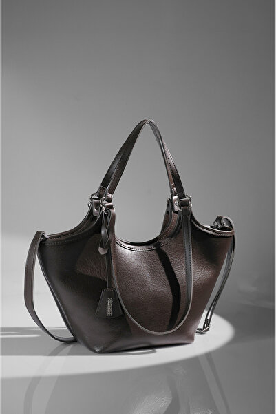 Rimense Kadın Acı Kahverengi Astarlı Fermuarlı El ve Omuz Çantası