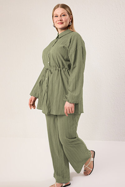 Trendyol Modest Plus Size kaki elastični pojas Tipski Top-Top Set TCTSS25US00046