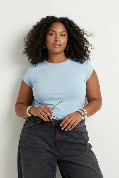 Trendyol Curve Light Blue Viscose Ribbed Flexible Comfortable Basic Knitted P...