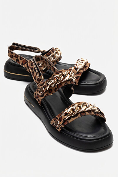 LuviShoes LOKET crne žute sandale sa lančićem i detaljima za žene