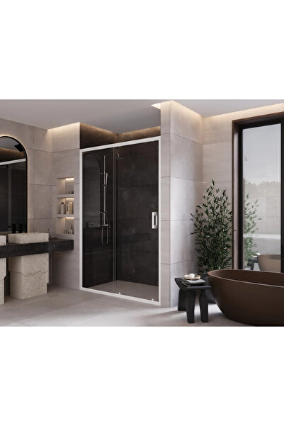 MONAQUA Arteko Duşakabin Ön Cephe, 1 Sabit 1 Kayar - Beyaz Profil - Şeffaf 5m...