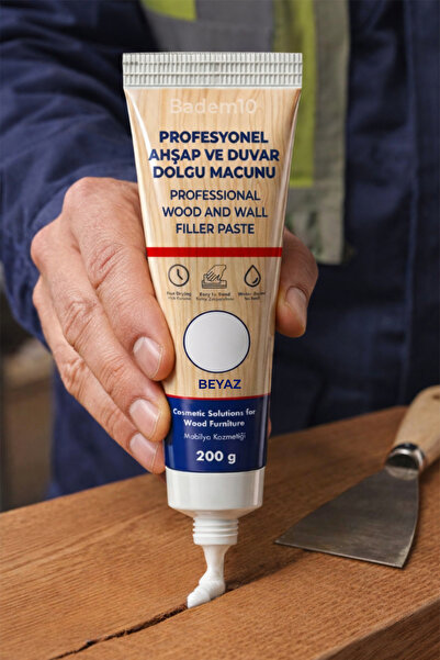 Badem10 Beyaz Renk Duvar Ahşap Parke İçin Tamir Macunu 200 Gr Kullanıma Hazır...