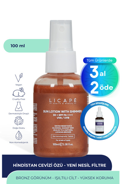 Licape Yüksek Koruma Suya Dayanıklı Işıltılı +50 Faktör Güneş Kremi 100ml