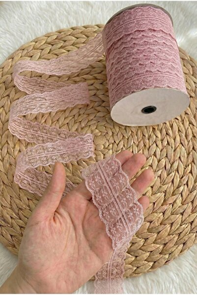 ZEYMERADE 10 Mt Çift Katlı Dantel Kurdele Pudra Pembe Fisto, Bohça, Nişan, Çe...