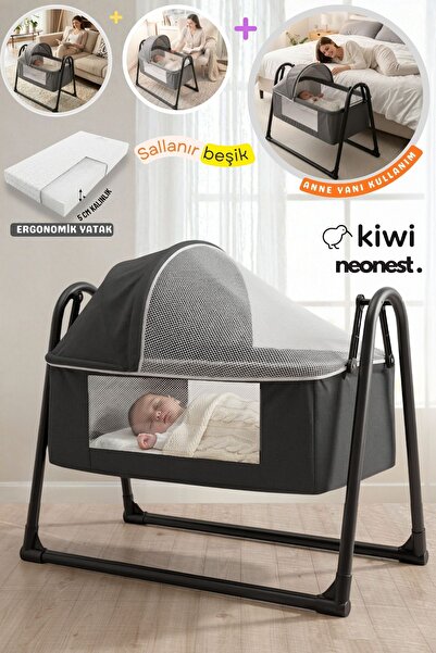 Kiwi Neonest Anne Yanı Cibinlikli Ve Tenteli, Sallanır. Keten , Portatif Sepe...