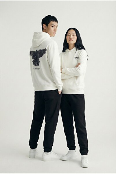 ablukaonline Hanorac unisex supradimensionat cu glugă, imprimat cu corb și pa...