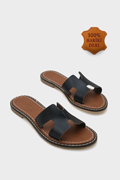 Capone Outfitters Γυναικείες δερμάτινες παντόφλες H Banded