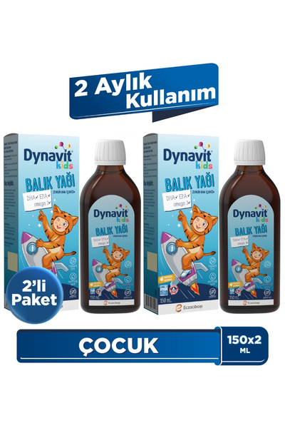 Dynavit Kids Portakal Aromalı Balık Yağı 150 mL x2 - Çocuklar için 1300mg Bal...