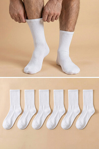 Trendyol Collection Set de 6 șosete albe unisex din bumbac colegiu-tenis-medi...